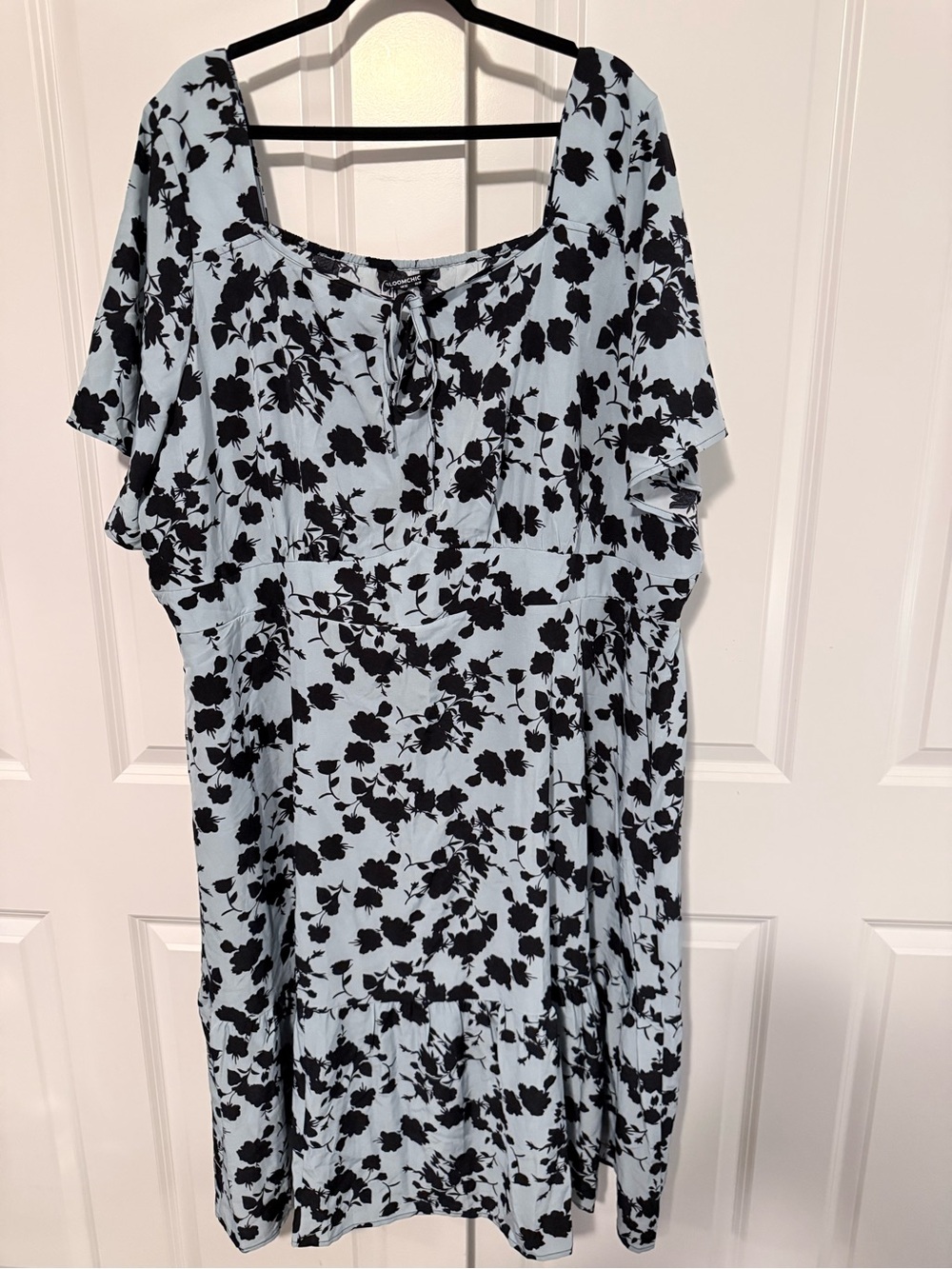 BloomChic Black Floral Print on Light Blue Dress